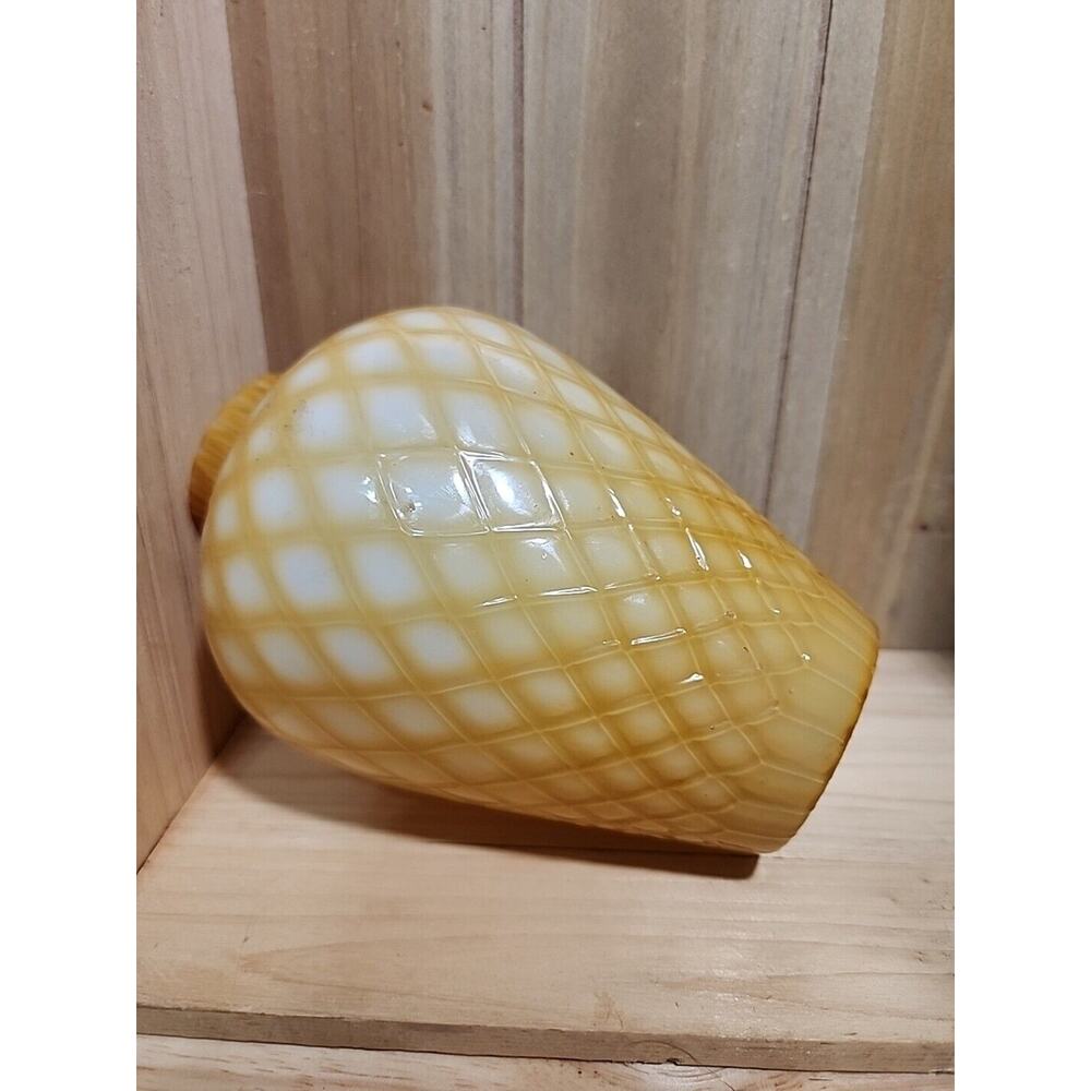 Antique Victorian Amber Cased Milk Glass Honeycomb Quilted Optic Vase 6" - Picture 8 of 16